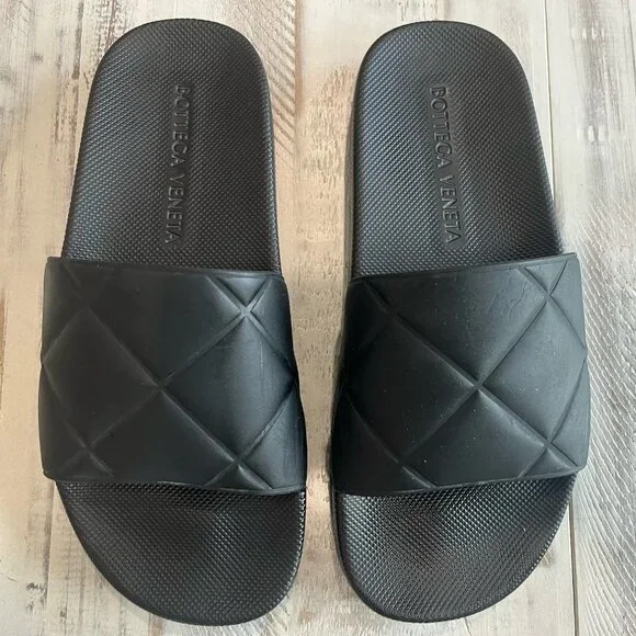 Bottega Veneta Black Intrecciato Rubber Slide Sandals Bottega Veneta Men main image 3